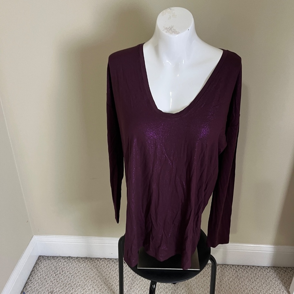NWT Express Purple Shimmer V-NECK LONG SLEEVE TEE